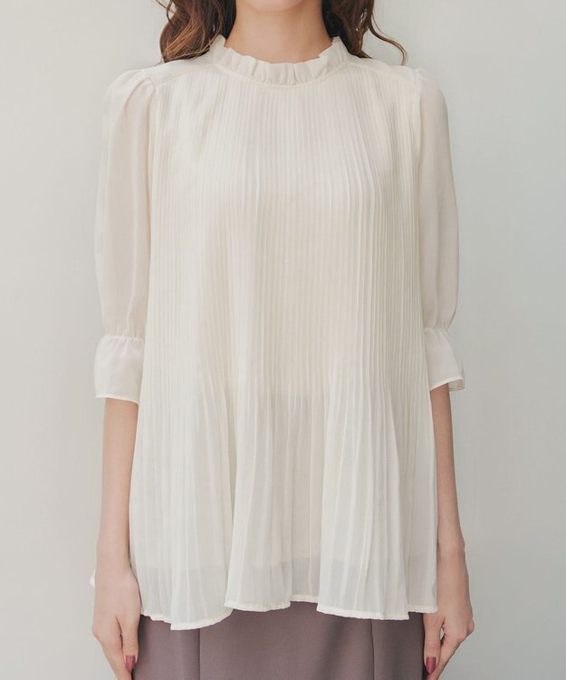 Tiaclasse 【前後2way・洗える】シアープリーツブラウス オフホワイト