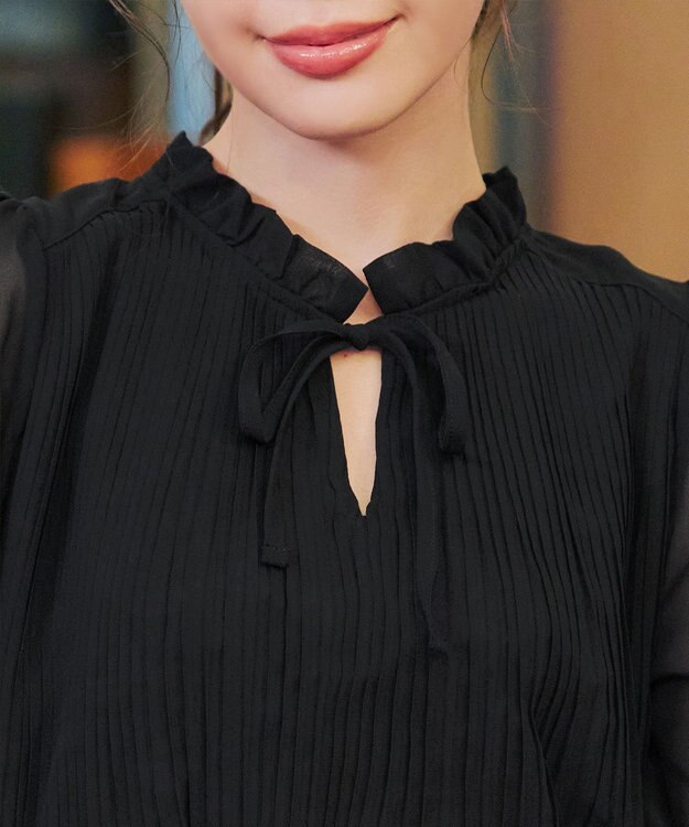 Tiaclasse 【前後2way・洗える】シアープリーツブラウス ブラック