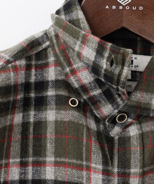 JOSEPH ABBOUD 【キングサイズ・柔らかな肌触り/暖かい】 ラフィーコットンフランネルシャツ カーキ系4