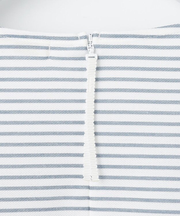 自由区 L 【接触冷感・UVカット・洗える】ストライプコットンハイゲージフォルムスリーブ カットソー オフ×ブルーグレー