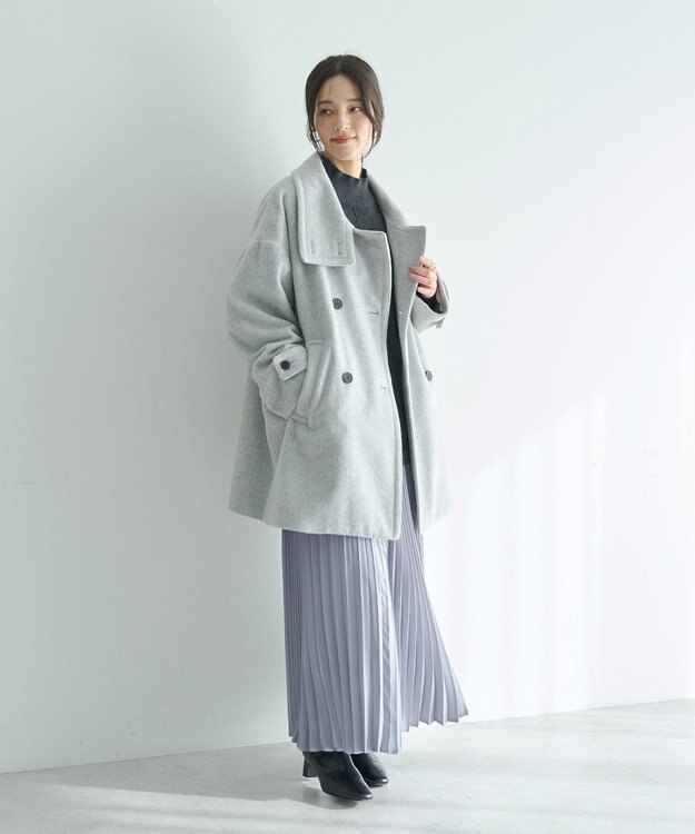 YECCA VECCA ウール混ミドル丈スタンドカラーコート Light Gray