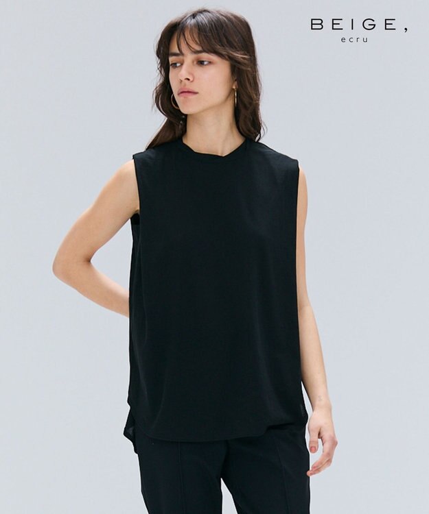 BEIGE， 【BEIGE,ecru/WEB限定・洗える】FINE DRY TOUCH / ねじりデザインコットンノースリーブトップス Black