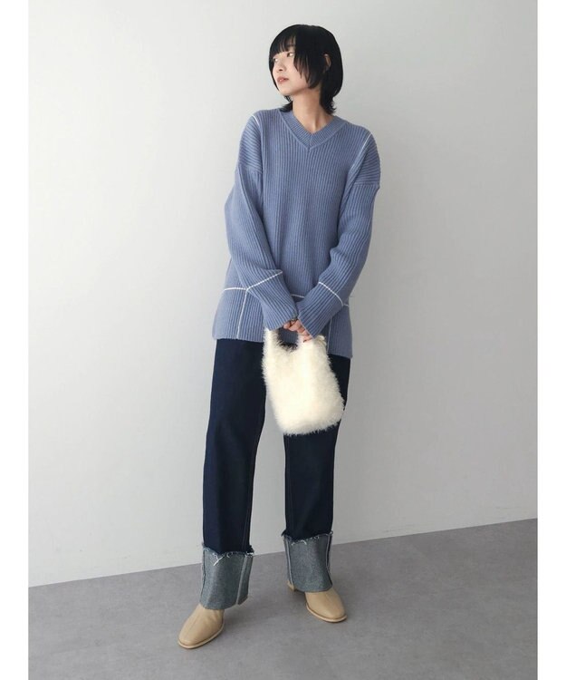 Green Parks ・Ｐｅｔｉｔ　Ｆｌｅｕｒ　Ｖネックラインニットチュニック Blue