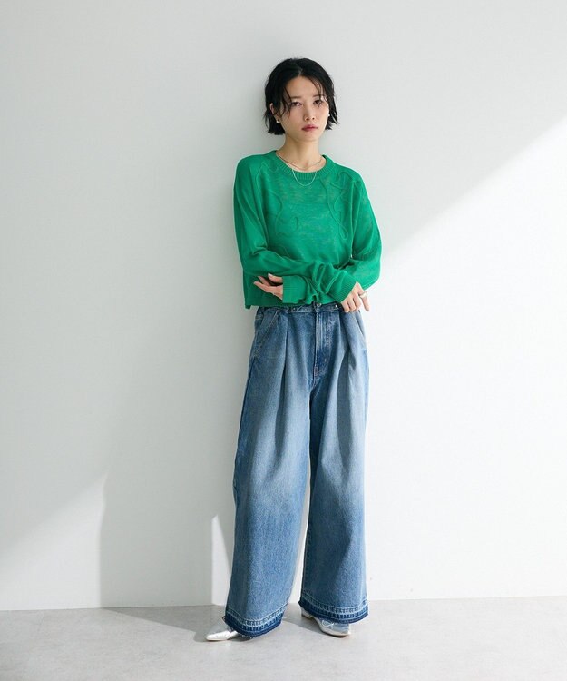 Green Parks ・ＡＮＤＳＥＡＲＣＨ　コード刺繍シアーニット Green