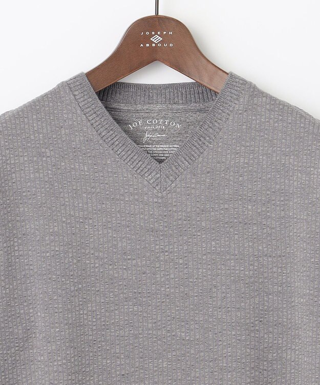 JOSEPH ABBOUD 【オーガニックコットン使用】JOE COTTONサッカーVネック Tシャツ ライトグレー系