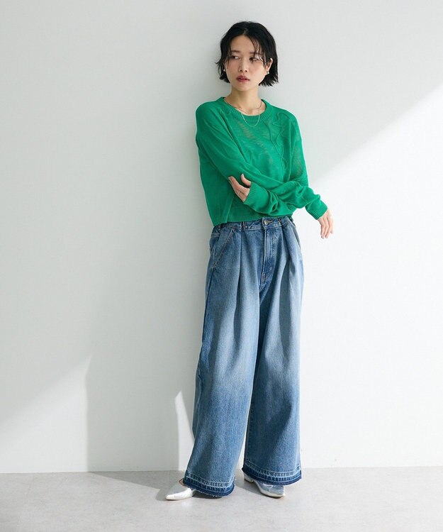 Green Parks ・ＡＮＤＳＥＡＲＣＨ　コード刺繍シアーニット Green