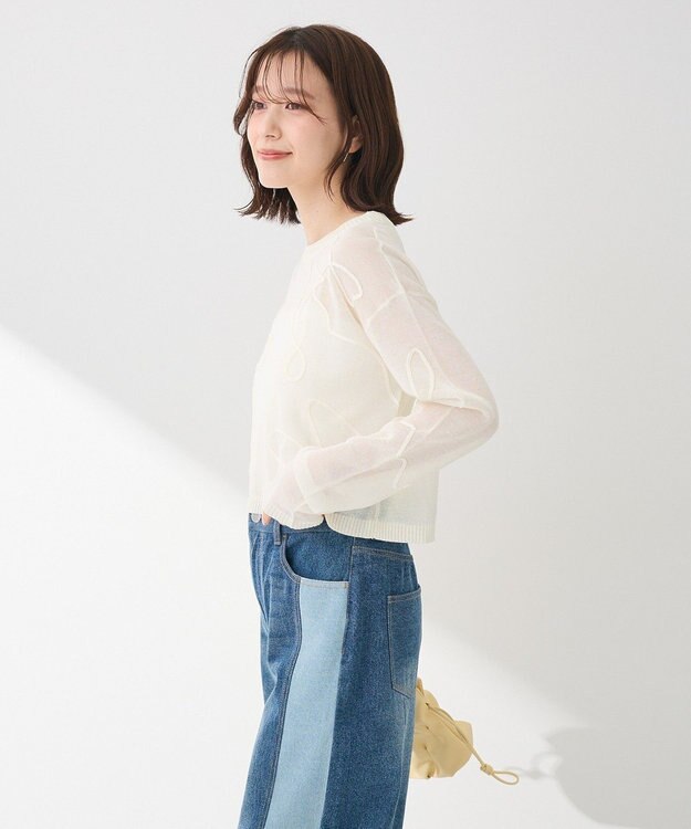 Green Parks ・ＡＮＤＳＥＡＲＣＨ　コード刺繍シアーニット Off White