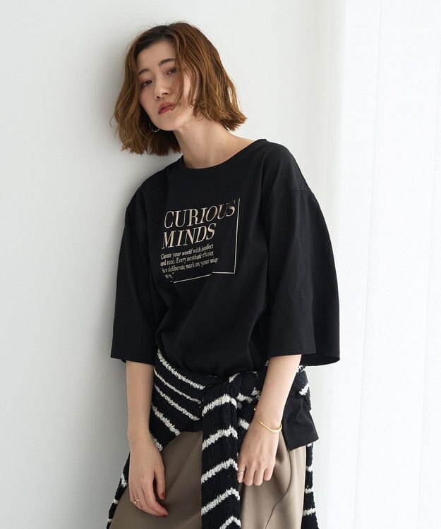 YECCA VECCA 【UVカット】ワイドスリーブ箔プリントTee Black