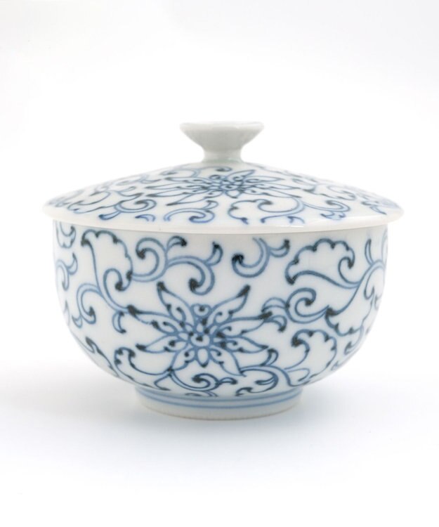 たち吉 【たち吉】京唐草お茶呑茶碗〈５客〉瀬戸焼 ホワイト×ブルー