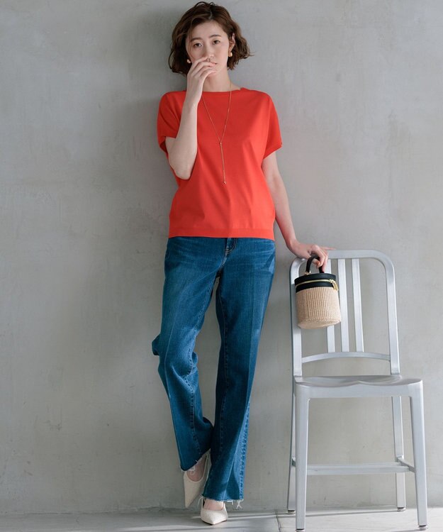 23区 S 【新色追加/VERY5月号掲載】レーヨンポリエステルストレッチ プルオーバー ニット オレンジ系