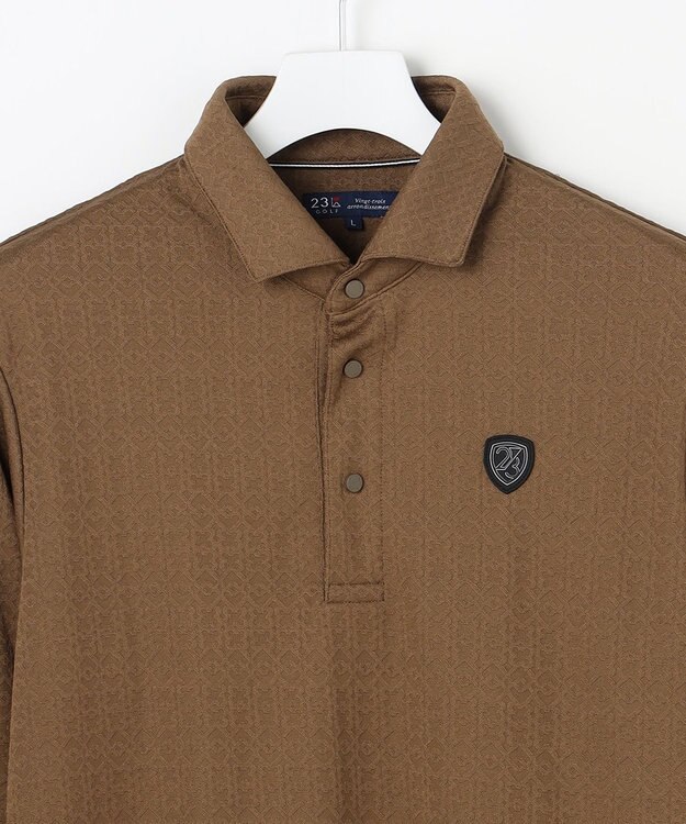 23区GOLF 【MEN】モノグラムジャガード長袖ポロシャツ カーキ系