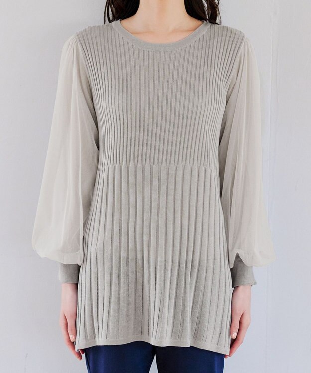 Tiaclasse チュールスリーブニットチュニック グレー