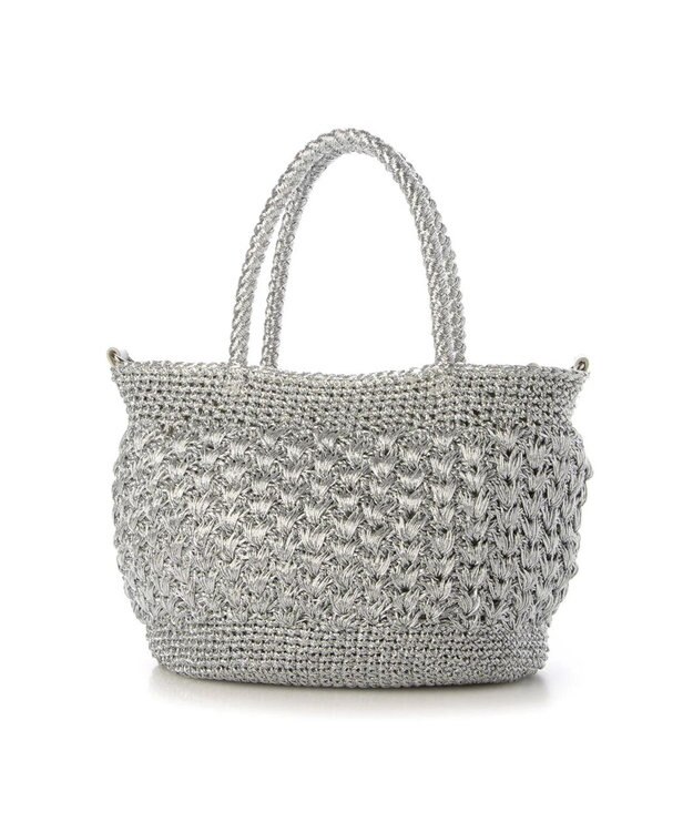 UNBILLION cachecache 柄編みメタリックヤーン2wayミニトート シルバー