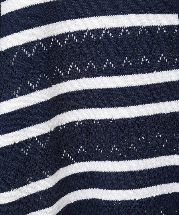 earth music&ecology 　透かし編みボーダーカーディガン Border Navy