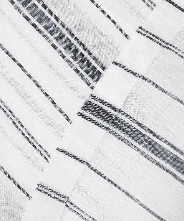 23区 【洗える】LIBECO ベルト付き ブラウス ホワイト×ネイビーストライプ