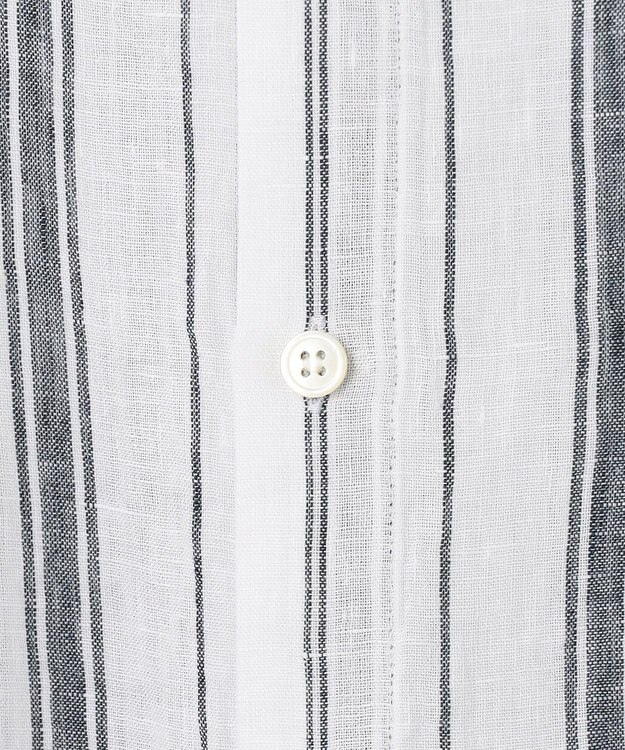 23区 【洗える】LIBECO ベルト付き ブラウス ホワイト×ネイビーストライプ