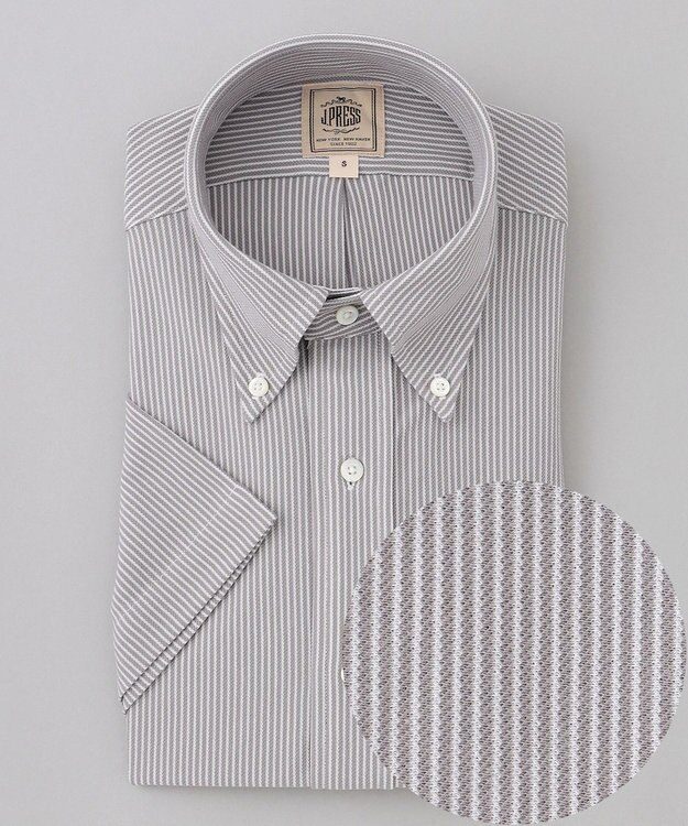 J.PRESS MEN 酷暑の清潔感もこれ一枚で【吸水速乾 / 抗菌防臭 / 防シワ】【J.PRESS OXFORD JERSEY】カノコインレイマイクロストライプ 半袖シャツ / B.D. グレー系1