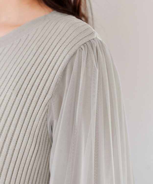 Tiaclasse チュールスリーブニットチュニック グレー