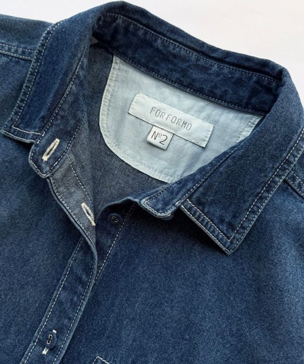 FORFORMO Ribbon Sleeve Denim Shirt リボンスリーブデニムシャツ ネイビー