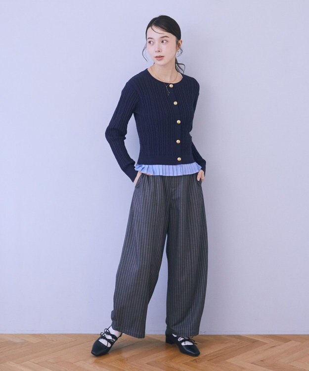 earth music&ecology 【予約】プリーツレイヤーケーブルニットカーディガン Navy