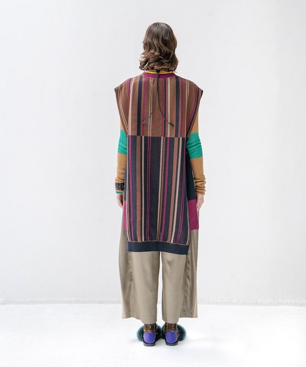 COQ CROSS STRIPE ロングベスト ブラウン