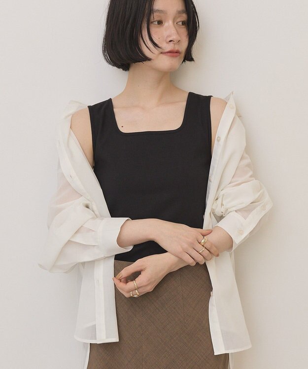 AMERICAN HOLIC スクエアネックリブタンクトップ Black