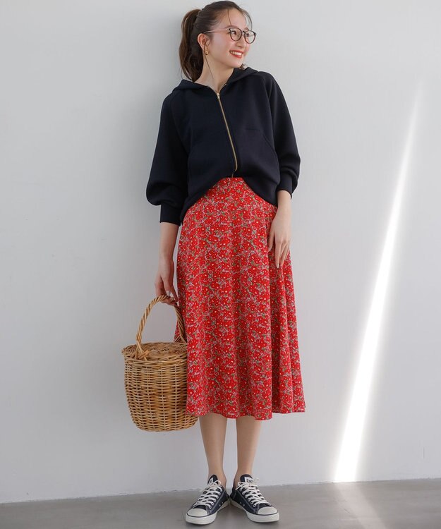 組曲 プランタンプリント フレアスカート レッド系5