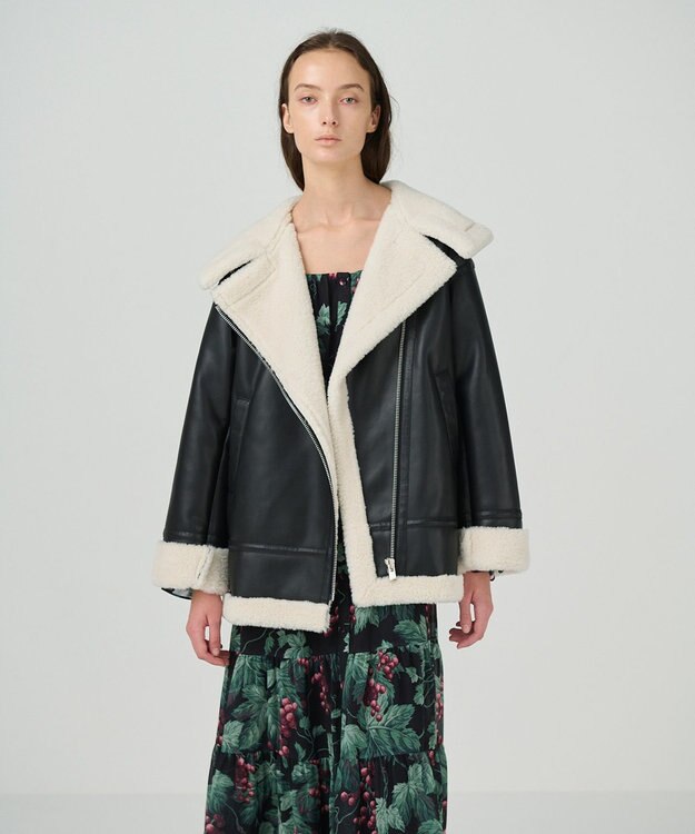 GRACE CONTINENTAL フェイクムートンフライトジャケット ブラック