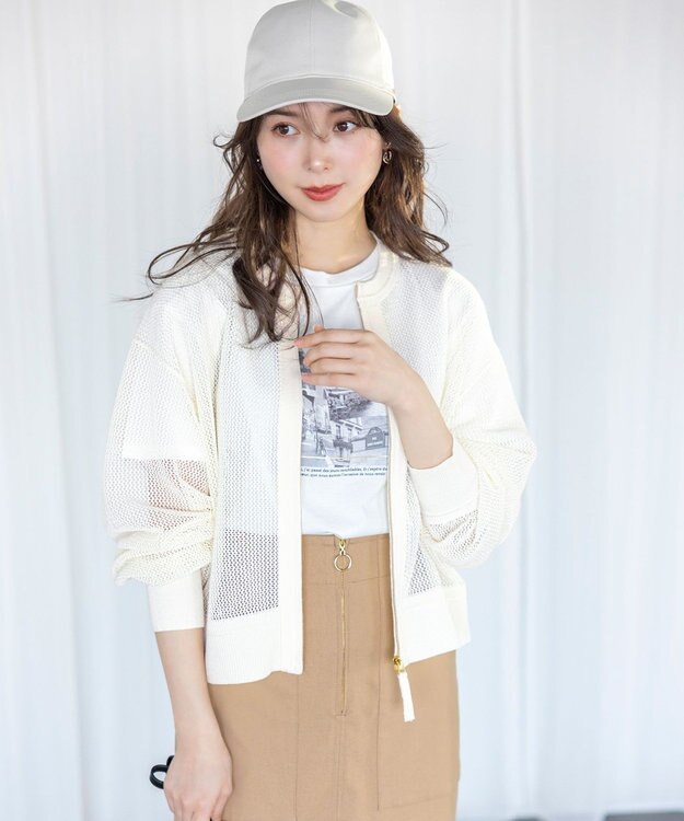 ANY SIS S 【洗える】メッシュニット ブルゾン オフ