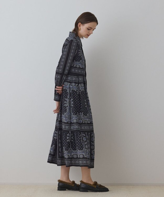 GRACE CONTINENTAL バンダナプリントシャツワンピース ブラック