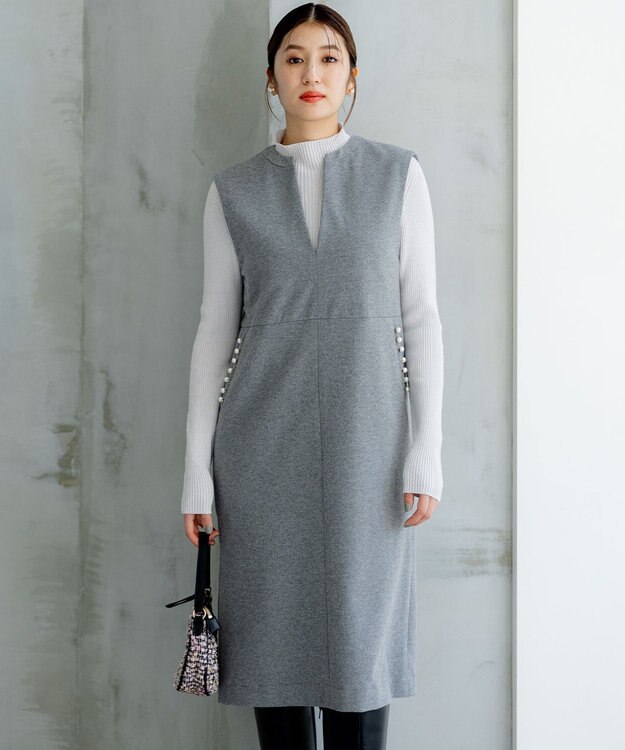 組曲 S 【パール釦付き】 ウールライクジャンパースカート ライトグレー系