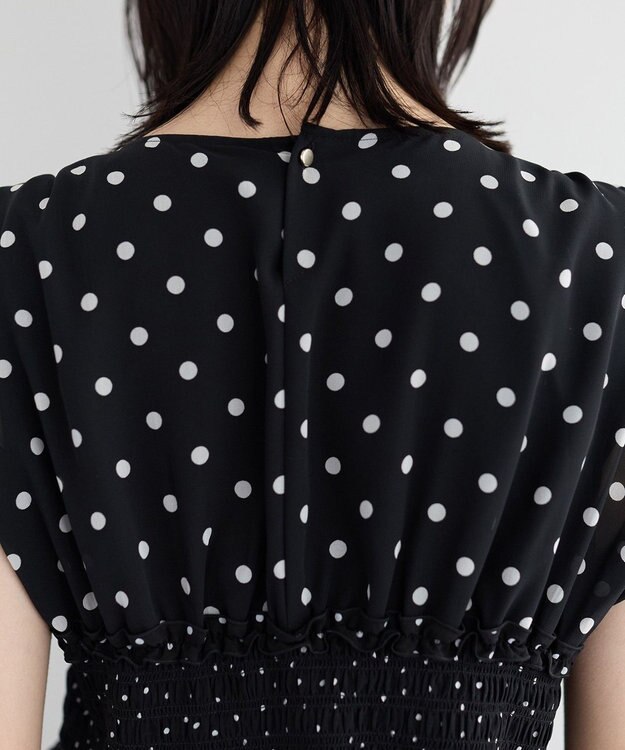 YECCA VECCA ドットMIXシャーリングブラウス Black