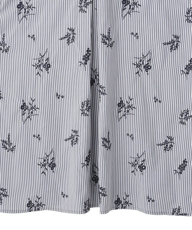 YECCA VECCA ストライプ柄フラワー刺繍シャツ Navy