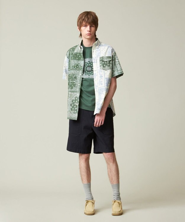 J.PRESS MEN ペイズリーバンダナプリント クレイジーパターンシャツ スモーキーグリーン系9