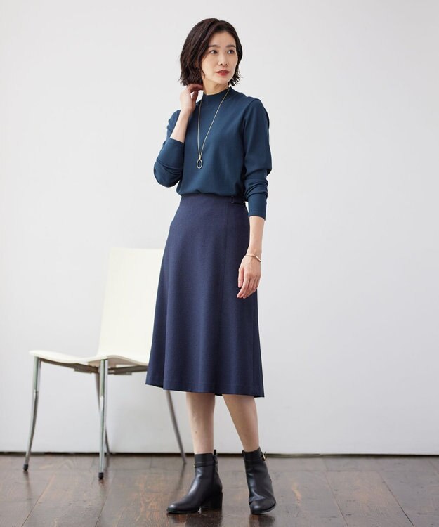 J.PRESS LADIES S 【洗える】LANATEC シャークスキン&ヘリンボーン スカート ネイビー系