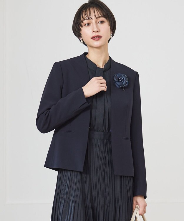 【美品】23区L　ストレッチジョーゼット　ノーカラージャケット 44 23区 ジャケット ノーカラージャケット 「セットアップ対応