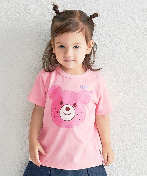 MIKI HOUSE HOT BISCUITS 【80-120cm】カラフルビーンズ フェイスプリント 半袖Tシャツ ピンク