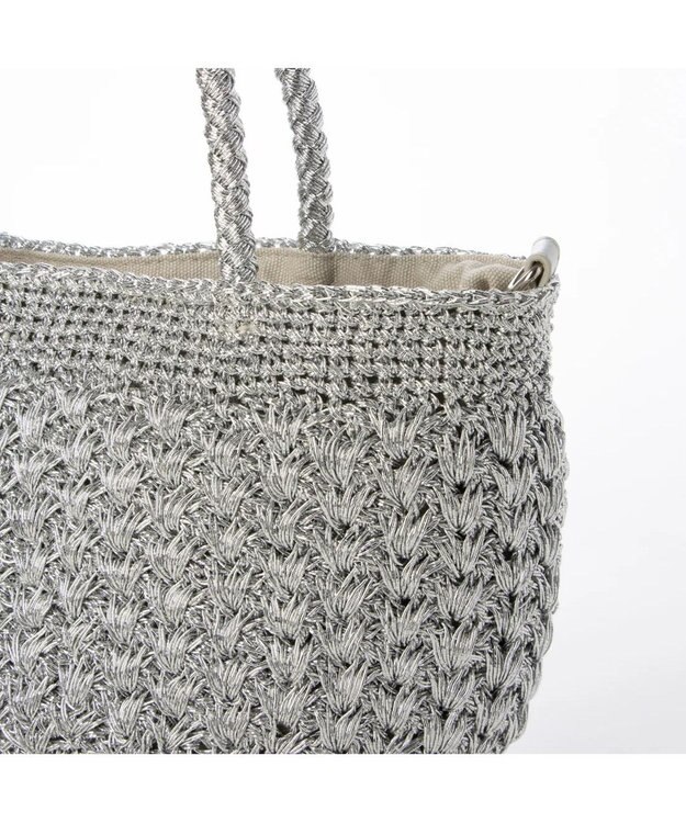 UNBILLION cachecache 柄編みメタリックヤーン2wayミニトート シルバー
