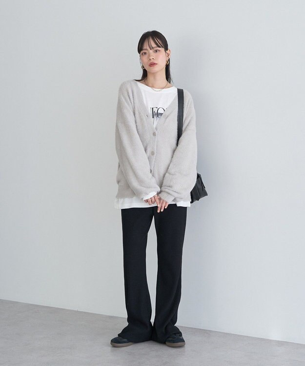 earth music&ecology セルフカットテレコフレアパンツ Black