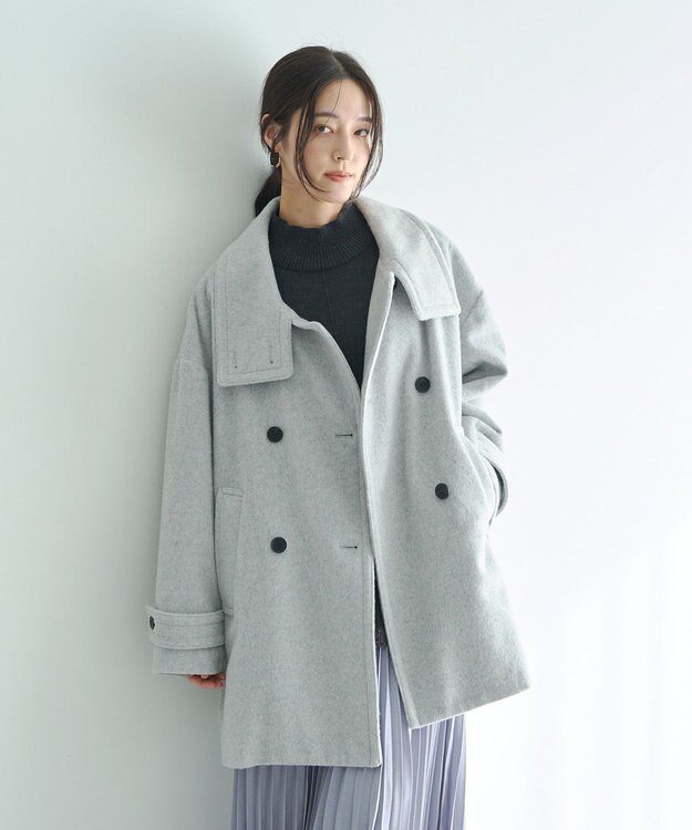 YECCA VECCA ウール混ミドル丈スタンドカラーコート Light Gray