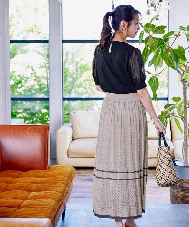 Tiaclasse クロシェ編み配色ニットスカート アイボリー×チャコール