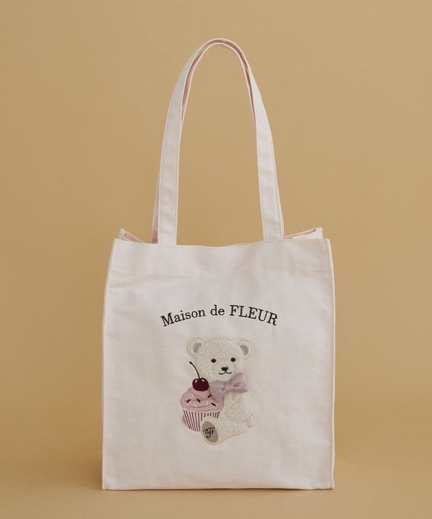 Maison de FLEUR ベア刺繍スクエアトートバッグ Pink