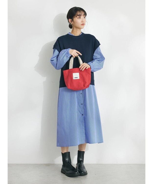 CRAFT STANDARD BOUTIQUE 【洗える】ニットベスト+シャツワンピース-SET Navy