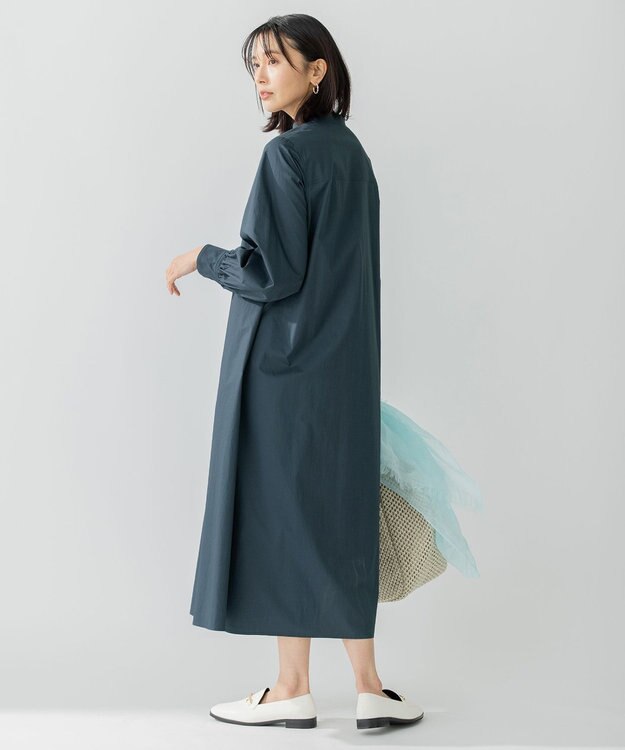 23区 【洗える】コンパクトコットンツイル シャツ ワンピース マリンブルー系