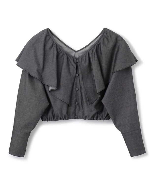 uncrave 【手洗い可】シャンブレー ラッフル ブラウス（uncrave WHITE） インディゴ