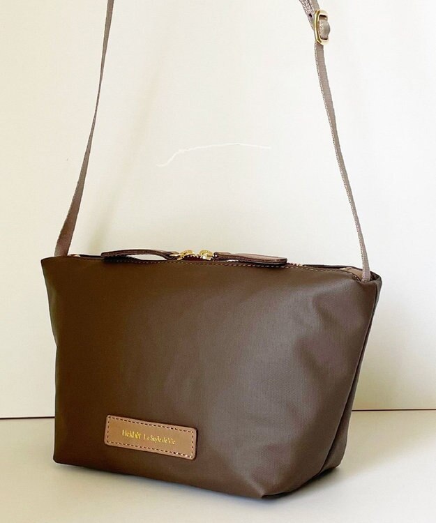 Hekhèr Le Style de Vie 新型追加【日本製 / 汚れにくい】PUコートコットンキャンバス×牛革付属 ショルダーバッグ グレージュ