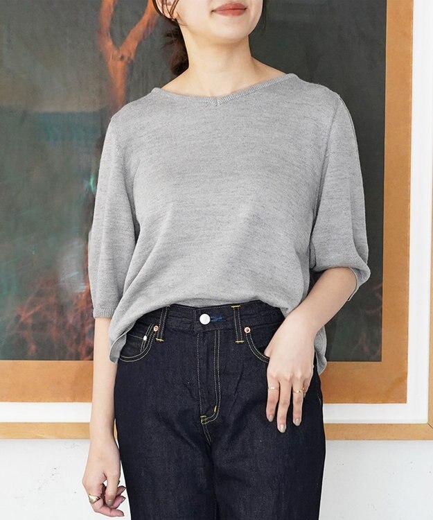 TOQUE 〈大草直子さんアドバイザー〉【天然素材】アルパカシルクニット5分袖 グレー
