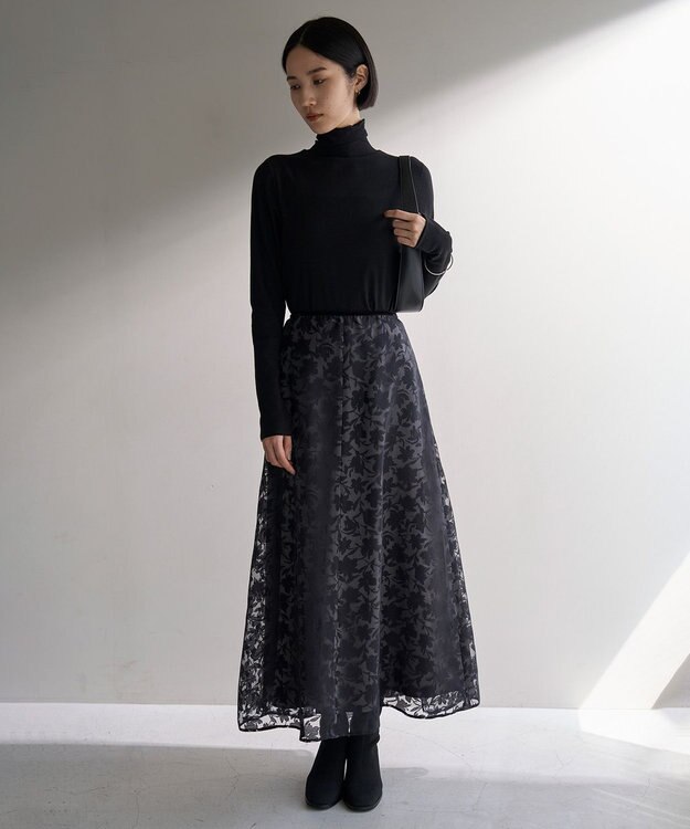 UNFILO 【暖かさ＆着心地の良さで大ヒット】コットンカシミヤ タートルネックカットソー ブラック