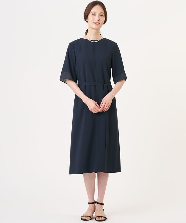 J.PRESS LADIES S 【セットアップ対応・人気素材】Light ジョーゼット ワンピース ネイビー系