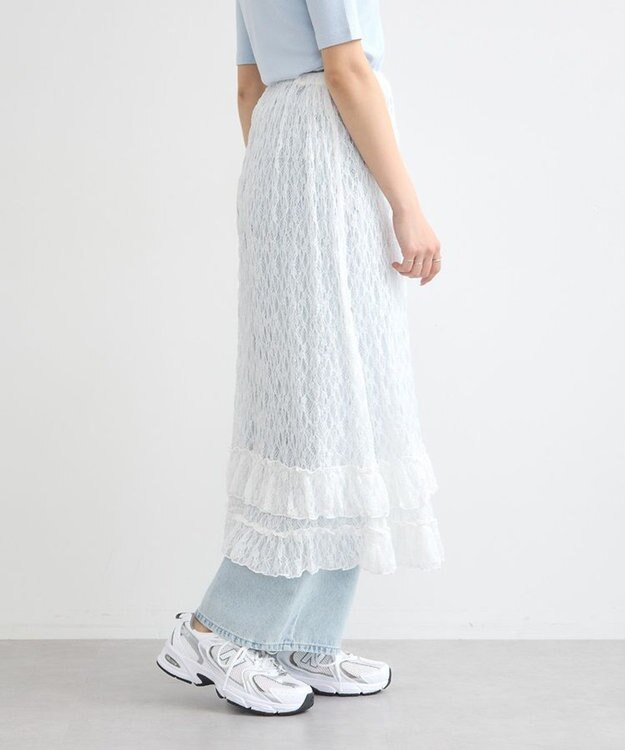 earth music&ecology ２ｗａｙレースレイヤードスカート Off White